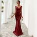 Women's dress sexy sequined tube top floor-length banquet party evening dress fishtail long skirt_ecoleips.com