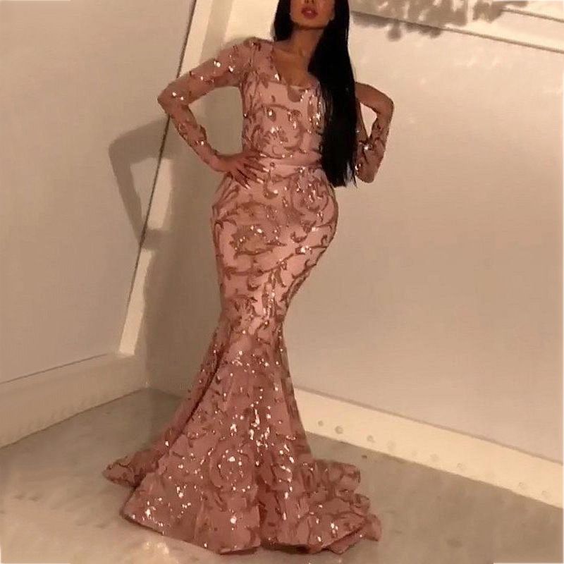 Spring New European And American Women's Sexy Sequins Dress Petals Slim-fit Hip Banquet Evening Dress_ecoleips.com