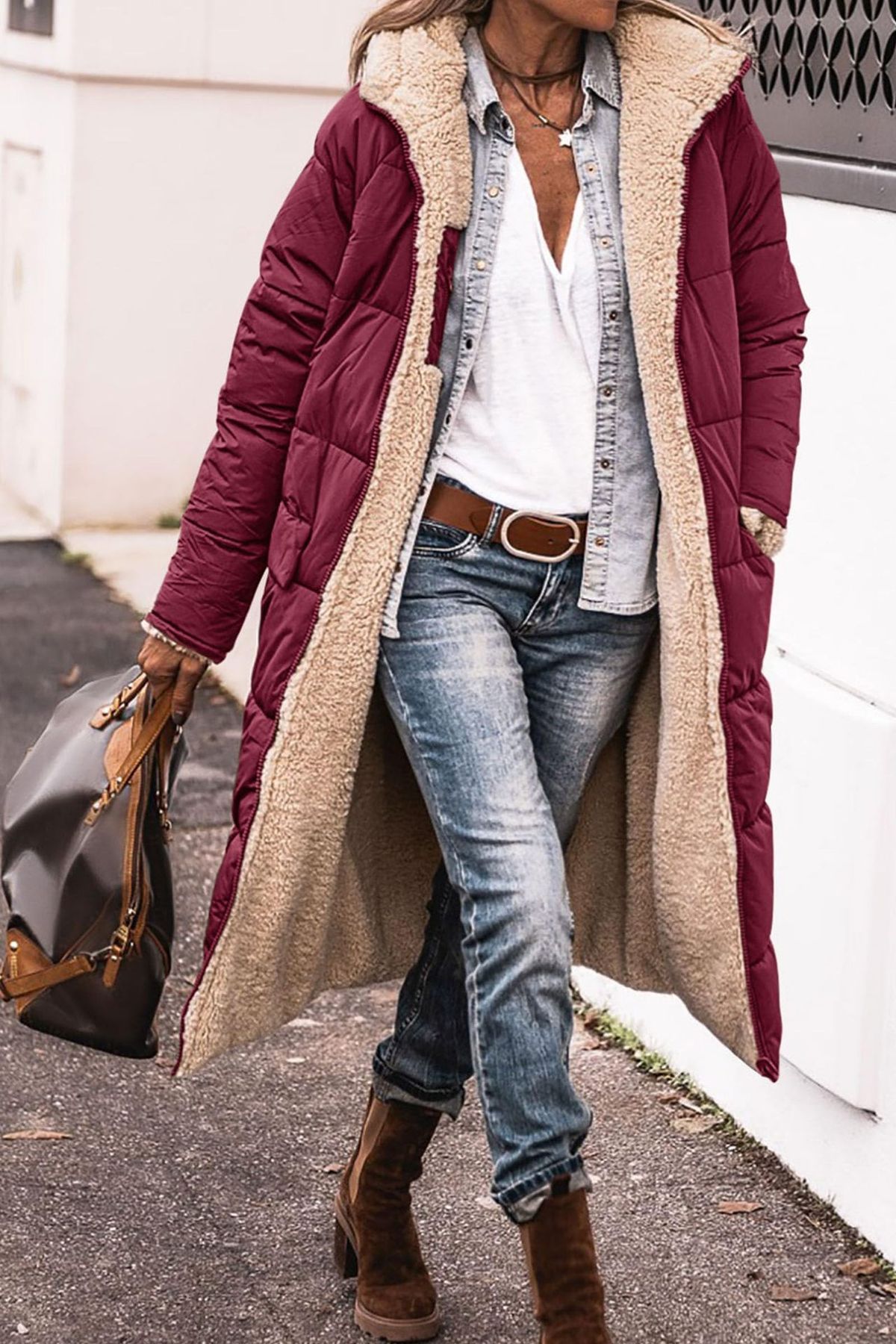 Reversible Hooded Cotton Coat For Women - Dual-Wear Long Sleeve Jacket In Classic Colors | Slim Fit & Oversized Options_ecoleips.com