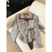 Women's Color Block Knit Cardigan Sweater With Lapel And Tie Detail Sophisticated Sweet Style New Design_ecoleips.com