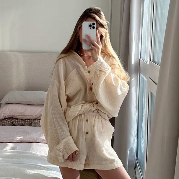Cross-border Solid Color Set, European American 2025 Spring-summer New Style, Double-layer Wrinkled Fabric Casual_ecoleips.com