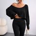 Women's Clothing Loose Collar Bottom Fashion Navel Exposed T Shirt Long Sleeve Top_ecoleips.com