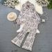 Women's Clothing Fashion Suit Female Celebrity Lantern Long Sleeve Bow Tie Loose Printed Shirt Two Piece Set High Waist Wide Leg Pants_ecoleips.com