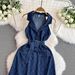 Women's Clothing Denim Skirt Retro Suit Collar Diamond Pattern Mechanism Waist Slimming Dress_ecoleips.com