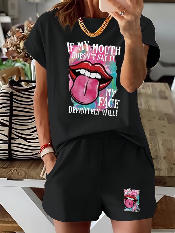 Women’s 2 Piece Outfit Set – Oversized Graphic T-Shirt And Biker Shorts Matching Set, Casual Summer Lounge Tracksuit For Daily Wear-344_ecoleips.com