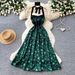 Retro Style Women's Halter Neck Dress Printed Backless Summer Sleeveless High Waist Slimming A-Line Skirt Tie Waist Elegant_ecoleips.com