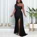 Women's Clothing Sleeveless One Shoulder Sexy Tight High Waist Slit Temperament Evening Dress_ecoleips.com