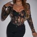 Cross-border Retro-style Floral Lace Square-neck Underwire Sheer Long-sleeve Bodysuit For Women A1331_ecoleips.com