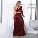 Women's Clothing wine red high-end style off-shoulder shoulder slit dress sexy high waist_ecoleips.com