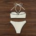 Women's Clothing Shell Edge Hanging Neck Tie Women's Swimwear Polyester Fabric With Chest Pad_ecoleips.com