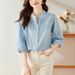 K V-neck White Blouse For Women With Seven-eighths Sleeves, New Embroidered Top With A Mature Temperament And A Light Shirt_ecoleips.com