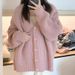 Women's Loose Pink Slimming Knit Cardigan Plus Size Long Sleeve Soft Cozy Chunky Sweater Coat For Spring/Autumn/Winter Casual Elegant Fashion_ecoleips.com