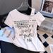 American Printed Slanted Shoulder Strap Short-sleeved T-shirt Women's Summer New Pleated Waist Irregular Short Top_ecoleips.com