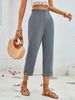Suitable For All Seasons Summer Elegant Holiday Style Elastic Pocket Loose High Waist Women's Cropped Wide-leg Pants_ecoleips.com