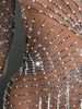 Women's Clothing Glitter Mesh Bodycon Mini Dress Rhinestones Fringe Sexy Sleeveless Party Dress For Stage Performance Evening Events (Coffee)_ecoleips.com