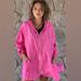 Women's Zip-Up Hoodie With Contrast Panels – Longline Cotton-Linen Blend Pullover, Oversized Streetwear Style (Rose/Gray, S-XXXL)_ecoleips.com