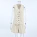 Women's Khaki Linen Cotton Sleeveless Vest And Shorts Set Ramie Material Two-Piece Fashion Autumn Wear_ecoleips.com