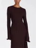 Tossy Knitwear Fashion Loose Maxi Dress Women Lace-Up High Waist Ribbed Long Sleeve Party Dress Female Knit Bandage Long Dress_ecoleips.com