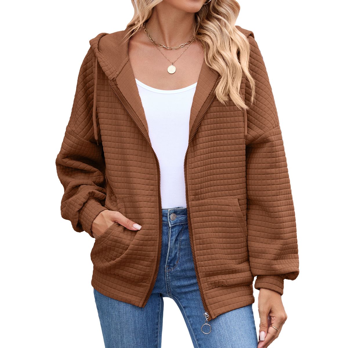 Women's Clothing Zip-Up Hooded Sweatshirt With Pockets - Casual Long Sleeve Pullover For Fall & Winter_ecoleips.com