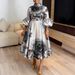 Women's Clothing Elegant Printed Women's Dress With Lantern Sleeves Slim Waist Party Wear_ecoleips.com