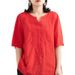Summer Retro-Style Embroidered Cotton T-Shirt Made Of Pure Cotton; Features A Loose Fit That Flatters The Figure, A V-Ne_ecoleips.com