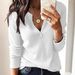 New Fall/Winter 2019 . Long-Sleeve V-Neck Waffle Top European And American Foreign Trade Women's T-Shirt_ecoleips.com