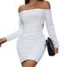 Aria Basics Aria Basics 2025 Cross-Border Women's Spring Autumn Off-Shoulder Long Sleeve Ruched Elegant Bodycon European And American Sexy_ecoleips.com