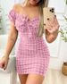 2022 Spring Summer New Plaid Print Off-Shoulder Sexy Bodycon Short Dress Women's Clothing_ecoleips.com