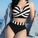 New 2026 Women's Backless Push up Bikini Striped Print Color Block European American Style Swimsuit for Vacation_ecoleips.com