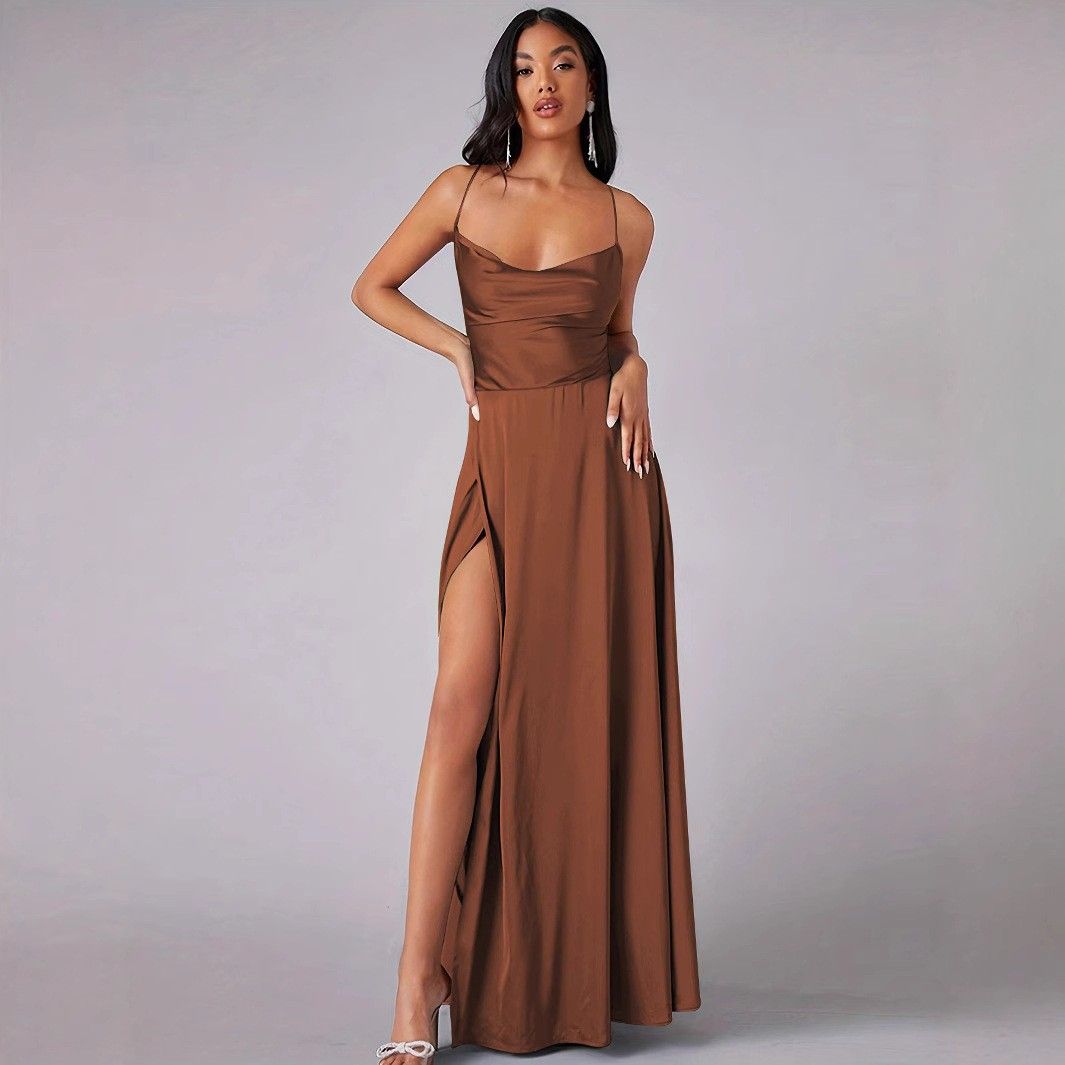 Women's New Sexy Slit Slim Fit Backless Fashionable Suspender Dress, Long Skirt_ecoleips.com
