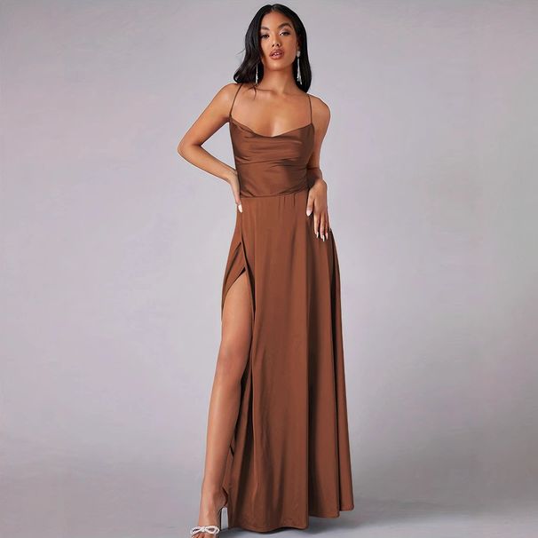 Women's New Sexy Slit Slim Fit Backless Fashionable Suspender Dress, Long Skirt_ecoleips.com