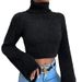 Women's Clothing Trendy Cropped Fuzzy High Neck Sweater For Women - Soft & Warm Winter Pullover, Streetwear Chic, White/Black, S/M/L_ecoleips.com