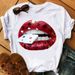 European And American Clothing, Round-neck Top, Short Top With Lip Print, Women's T-shirt_ecoleips.com