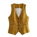 Women's Clothing Linen double-breasted women's blazer + vest and vest + linen straight pants suit_ecoleips.com