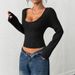 Women's Clothing Basic Long Sleeve Knit Sweater - Soft Round Neck Pullover Top For Fall & Winter - Solid Color Casual T-Shirt (Black, Gray, Beige)_ecoleips.com
