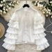 Women’s Clothing French High End Lady Layered Ruffled Long Sleeved Shirt Female Fashionable All Match Streamer Satin Top_ecoleips.com