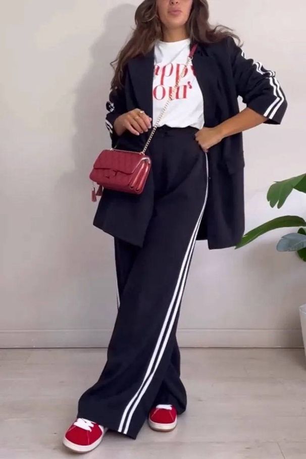 Women's Clothing Fashion Suit Striped Trousers Casual Jacket Two Piece Suit For Women_ecoleips.com