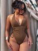 Women's Clothing Bikini Deep V Hollow Pleated One Piece Swimsuit_ecoleips.com