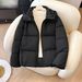 Lightweight Quilted Jacket With Hood, Warm Winter Coat For Women, Casual Short Puffer Jacket, Windproof Outerwear, Solid Color Fashion Coat_ecoleips.com