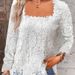 Elegant Long Sleeve Lace T-Shirt For Women - U Neck & Square Neck Blouse With Floral Embroidery Detail, Comfortable Stretch Fabric_ecoleips.com