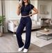 Women's Clothing Slim Fit Button Down T-Shirt And Drawstring Trousers Casual Set Solid Color Sporty Style Spring Summer_ecoleips.com