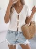 Women Lightweight Breathable Thin Openwork Knit Sweater, V Neck Cap Sleeve Self Tie Front Bow Loose Fit Summer Casual Knitted Top_ecoleips.com