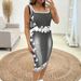 Women's Sleeveless Digital Print A-Line Tank Dress, Floral Pattern Stretch Jersey Mid-Length Bodycon Dress For Casual Outings_ecoleips.com