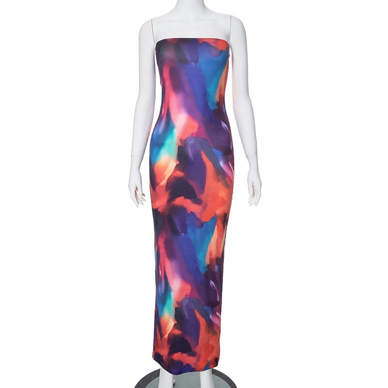 D24DS054 European And American Women's Fashion Cross-border Summer New Casual Printed Sleeveless Slit Tight-fitting_ecoleips.com