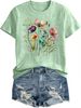 Graphic Tees For Women Casual Short Sleeve Round Neck Vintage Boho Style Floral T Shirts Wildflowers Cottagecore Tshirt Tops_ecoleips.com