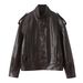 Oversized PU Leather Jacket For Women Streetwear Essential With Drop Shoulder & Zip Details (S-L, Matte Black/Chestnut, Unisex Street Style)_ecoleips.com