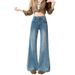 Spring New Straight-leg Micro-flared Denim Pants For Women, Washed Design With A Vintage Distressed Look, Wide-leg_ecoleips.com