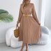 Real Shot Of 2026 Spring/summer European And American Casual Solid Color Long-sleeve Pocket Pleated Dress,_ecoleips.com