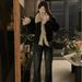 Aria Basics Melard Outfit Brown Furry Patchwork Lapel Coat Women, Thickened Fleece-lined Warm Jacket For Autumn And Winter_ecoleips.com