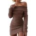 Women's Sexy Off Shoulder Long Sleeve Knit Sweater Bodycon Mini Dress – Fall Party Gown 2026_ecoleips.com